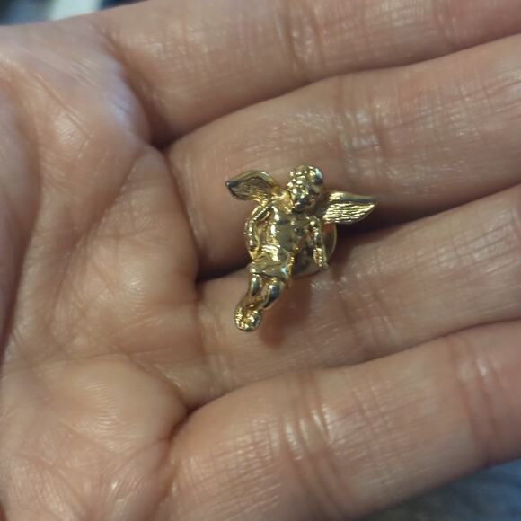 Guardian Angel Cherub Lapel Pin Gold Tone VTG Collectible Holidaycore Angelcore - Picture 6 of 10